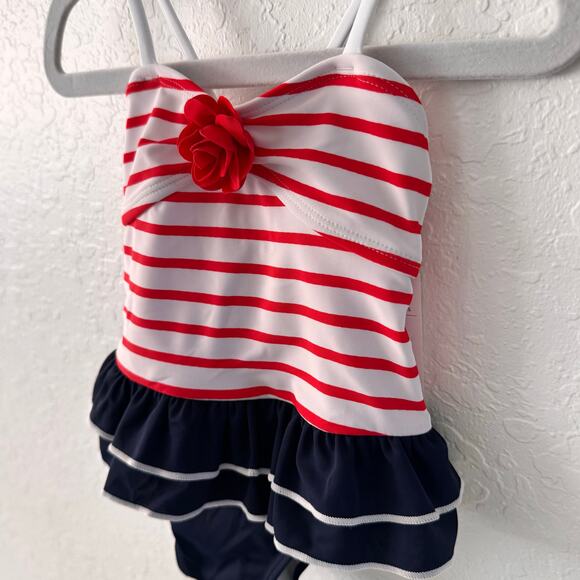 NWT Janie and Jack Baby Girl Swimsuit 18-24M Striped Americana Nautical Ruffle - Picture 2 of 7